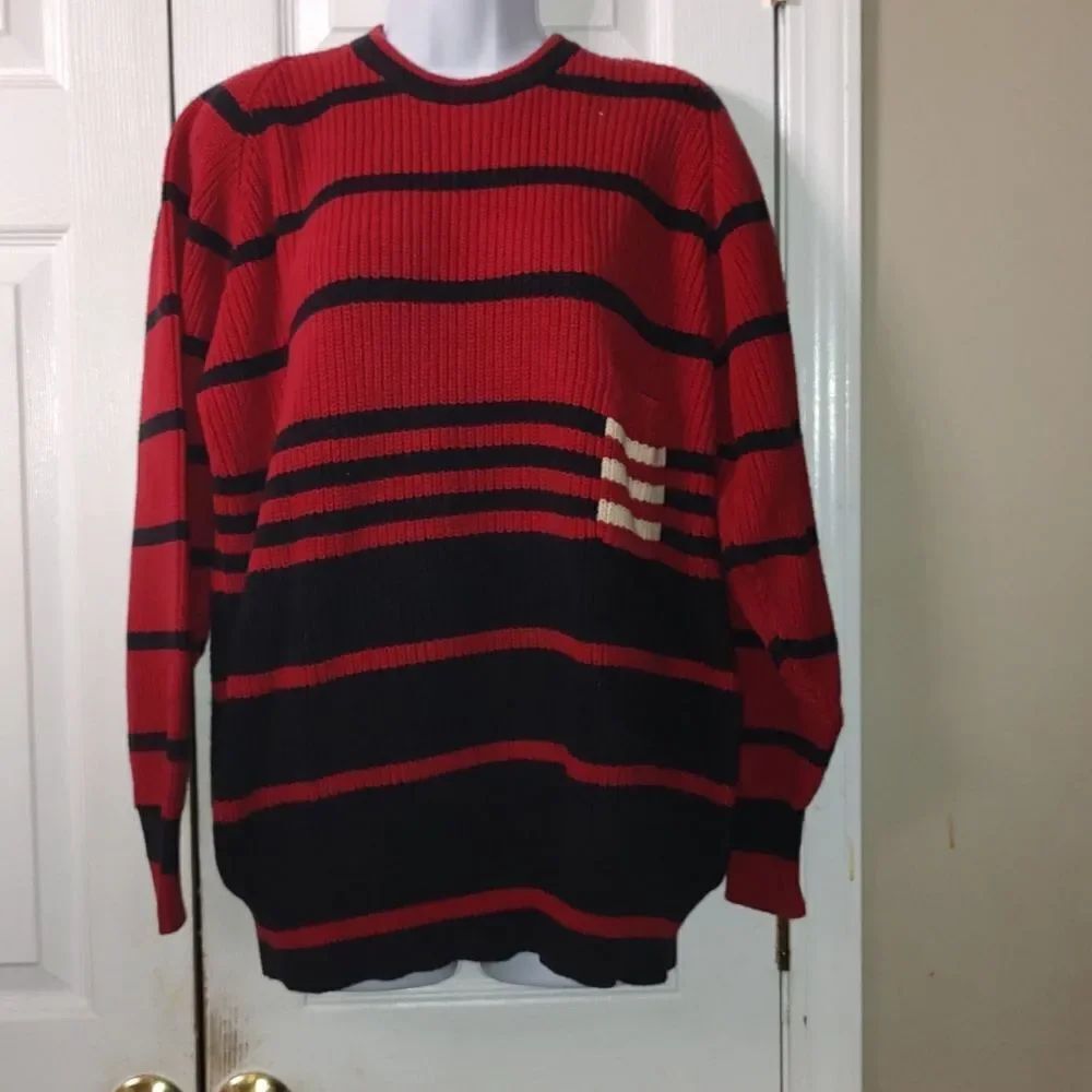 Vintage Nancy Heller knit red black sweater with pocket  Sz 1 (1X)